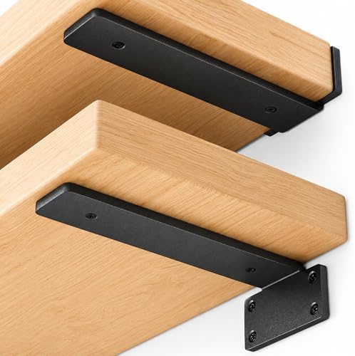 Floating Shelf Brackets 4 Inch 4 Pack, Hidden L Brackets for Shelves Black