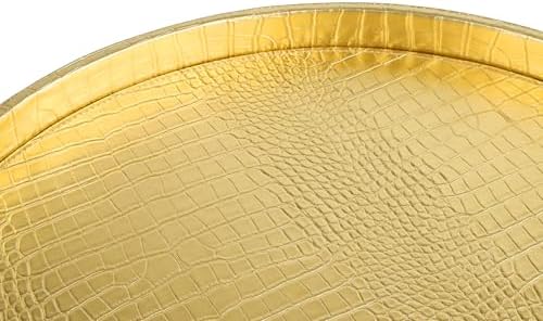 HofferRuffer Round Serving Tray 20'', Elegant Faux Leather Circle Ottoman Table Tray, Serve Tea Coffee Breakfast in Bedr