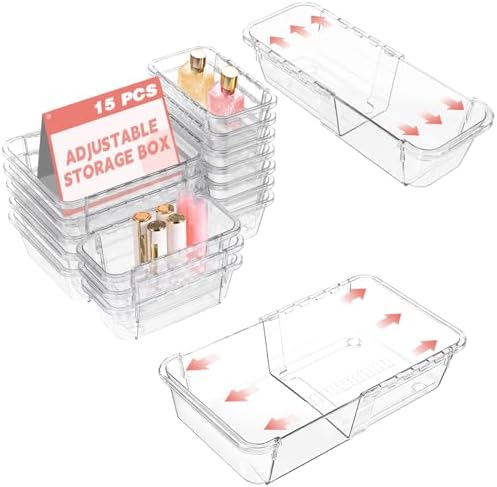 15 Pcs Expandable Drawer Organizer, All Adjustable Storage Box, Clear