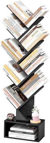 Hoctieon 9 Tier Tree Bookshelf, Tall Bookcase with Drawer, Wood Book Shelf, Modern Floor Standing Bookshelves, Book Orga