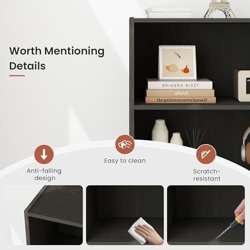 Wooden 3 Shelf Bookcase, 9.7" D*23.7" W*31.5" H Wooden Black Book Shelf with Three Storage Space, 3 Tier Small Bookshelf