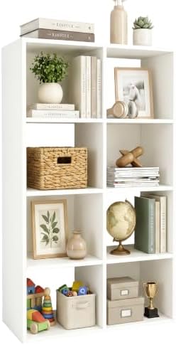 WannabeMyself【Easy Assembly】 8 Cube Storage Organizer with Anti-Tipping Kits,Reversible Open Back Book Shelf, Bookcase f