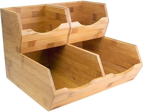 HOMESTEAD Bamboo Pantry Storage Bins – Stackable Potato & Onion Storage Bin for Kitchen Countertop, Pantry Organizer, Fr