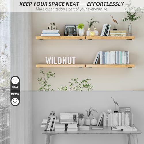 Floating Shelf Brackets 4 Inch 4 Pack, Hidden L Brackets for Shelves Black