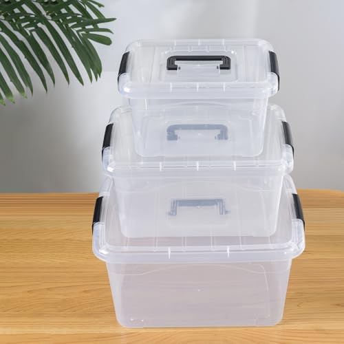 Cetomo Storage Boxes, Storage Box with Lids and Handle for Home Dorm Office Organization, Stackable Nesting Tote Contain