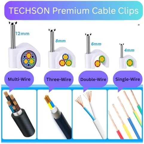 Cable Clips (4mm+6mm)200pcs Wire Fastener Wall Pins with Metal Nails for Cable Management, Cord Organizer, Round Wire Cl