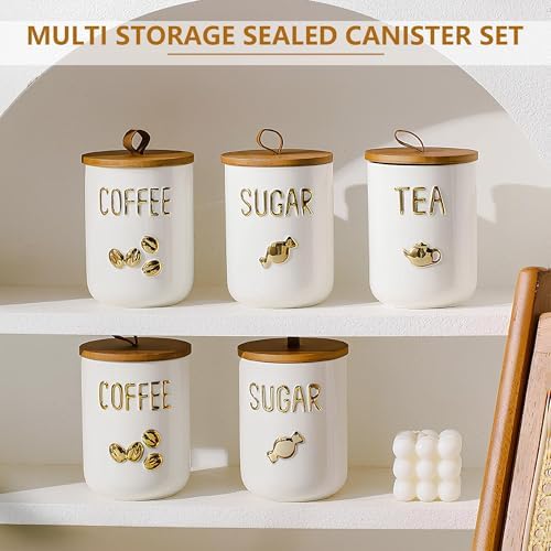 Comeon Ceramic Canister Set with Airtight Seal Bamboo Lid Silicone, 27oz Food Storage Jars for Coffee Sugar Tea, Contain