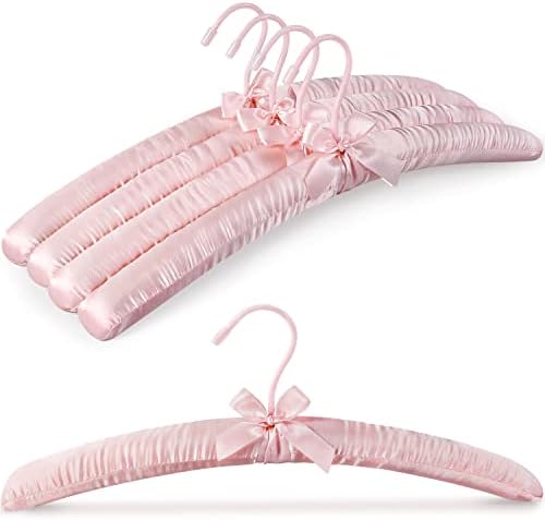 TOPIA HANGER Satin Padded Hangers for Women Clothing 17-inch 5 Pack Pink
