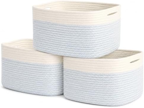 OrganiHaus Cotton Rope Baskets for Shelves, Set of 3, 15x9x10