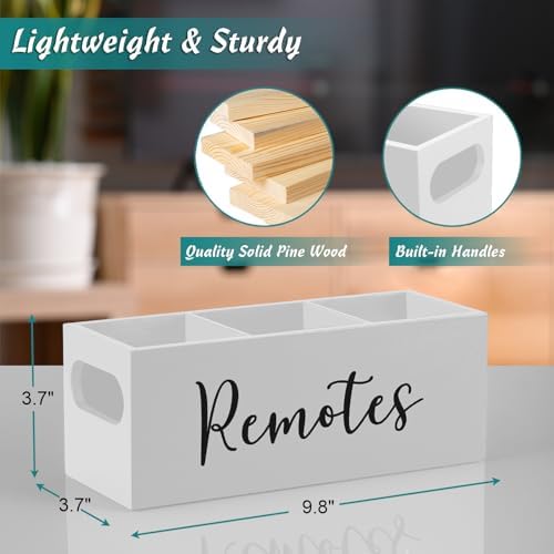 DRASTAR Remote Control Holder, Wood TV Remote Holder, Remote Storage Caddy, Remote Control Organizer (White, 3 Slots)