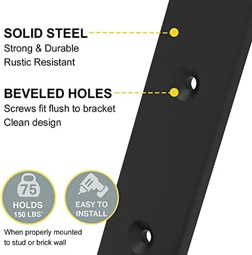 WEKIS 12 Inch Heavy Duty Floating Shelf Bracket, Wall Mounting Industrial Black Shelf Brackets, 1/5 Inch Thick Iron Meta