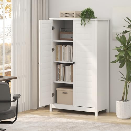 Furinno Robin Storage Cabinet, 4-Tier Pantry Cabinet, 2-Door, Plain White