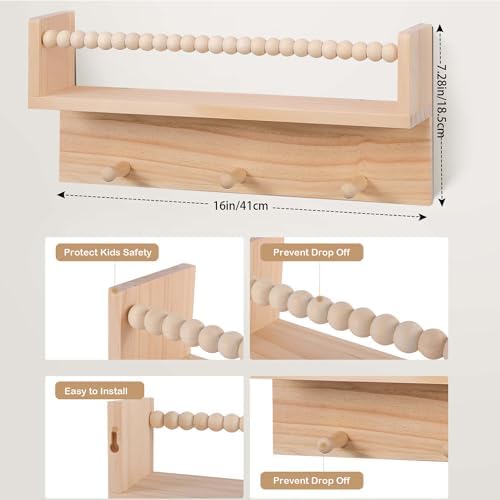 BOMID Wall Bookshelves,Set of 4 Natural Wood Floating Bookshelf,Nursery Shelves,Floating Book Shelves for Wall(Burlywood)
