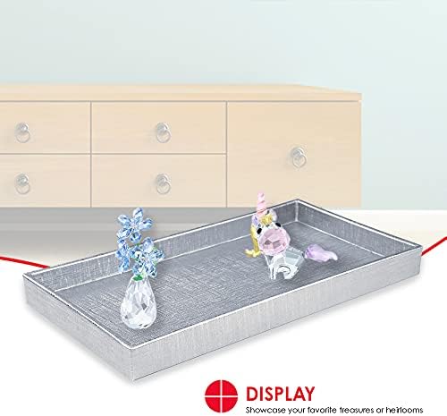Home Basics Vanity Tray for Makeup, Jewelry, Perfume, Cosmetics Storage, Bathroom Organizer (Horizontal, Metallic Weave)