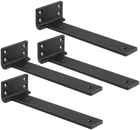 Black Floating Shelf Brackets 14 inch 4 Pack L Brackets for Floating Shelves Metal Heavy Duty Shelf Bracket for DIY Shel
