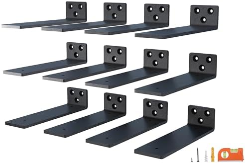 NEODROP 12-Pack 12-Inch Floating Shelf Brackets, Heavy-Duty Hidden Brackets For Small, Kitchen, Nursery Shelves, Black P