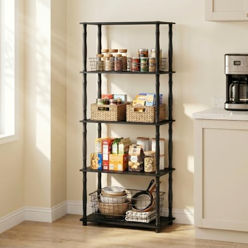 Furinno Turn-N-Tube 5-Tier Multipurpose Shelf / Display Rack / Storage Shelf / Bookshelf, Classic Tubes, Americano/Black