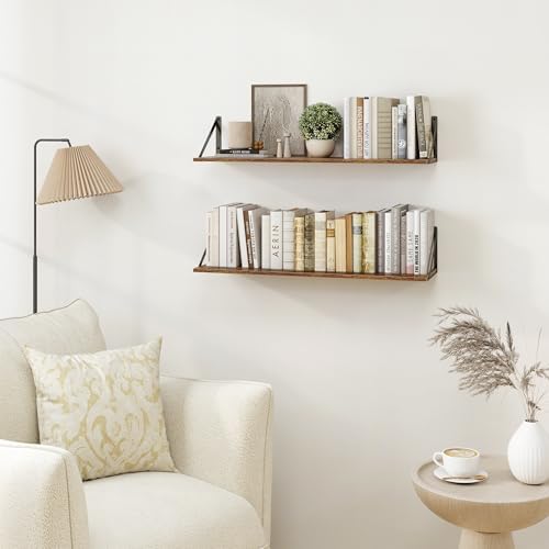 Heimlove Deep Floating Shelves for Wall, 30W x 8D Wood Wall Shelves Set of 2, Wide Floating Bookshelf for Living Room, K