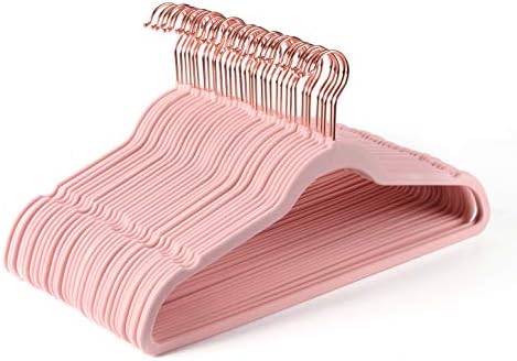 Premium Blush Pink Velvet Hangers (Pack of 50) Heavyduty - Non Slip - Copper/Rose Gold Hooks,Space Saving Clothes Hangers