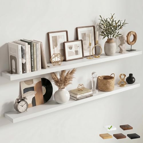 72 Inch Floating Shelves for Wall, 6.5"D Wood Storage Shelves, White Finish