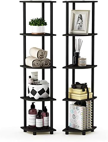 Furinno TURN-N-TUBE Corner Shelf Set of 2, 5-Tier Corner Bookshelf, Open Storage Shelves, for Organization and Storage, 