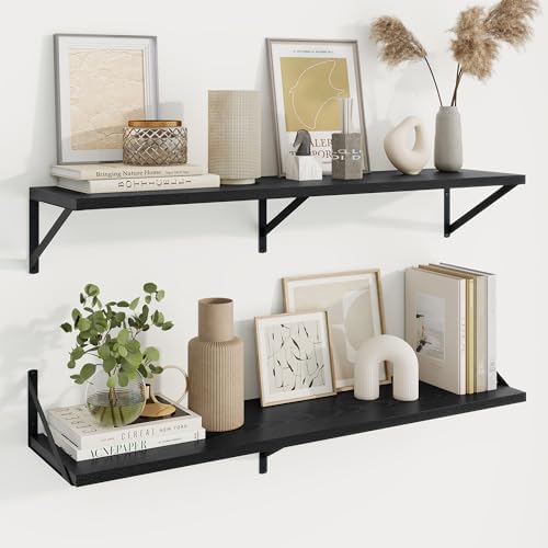 Axeman Deep Floating Shelves, 40'' x 10'' Black Wall Shelves Set of 2