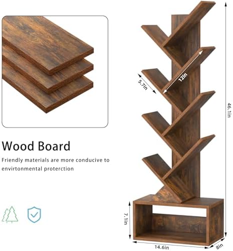 SHEEPAM 9-Tier Tree Bookshelf Floor Standing Narrow Space Storage Bookcase