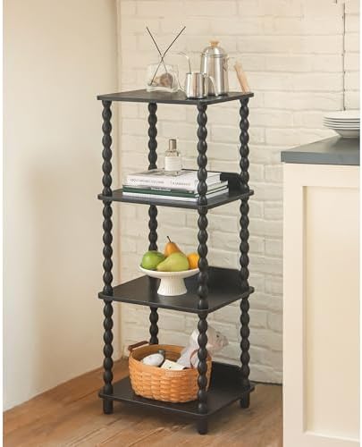Fultyle Book Shelf, 4-Tier Bookshelf with Storage, Small Bookcase Display Shelves with Solid Wood Legs for Bedroom, Livi