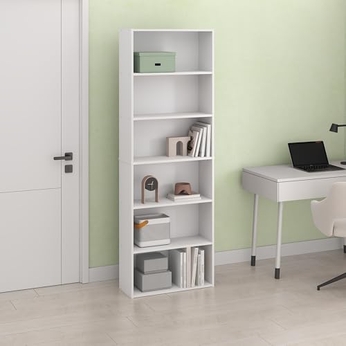 Frei 6-Tier Bookshelf, 71 Inch Tall Bookcase, for Living Room, Home Office, Study, White