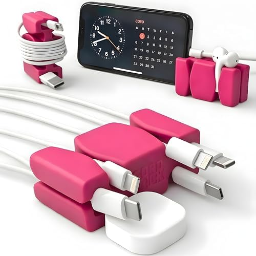 CordBrick 4PK Silicone & Steel Weighted Cord Holders for Bedside. Travel Phone Cable Organizers. Multiuse iPhone Accesso