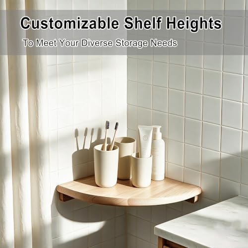 8.7" Floating Corner Shelf, Solid Wood Wall Mount with Wire Hole