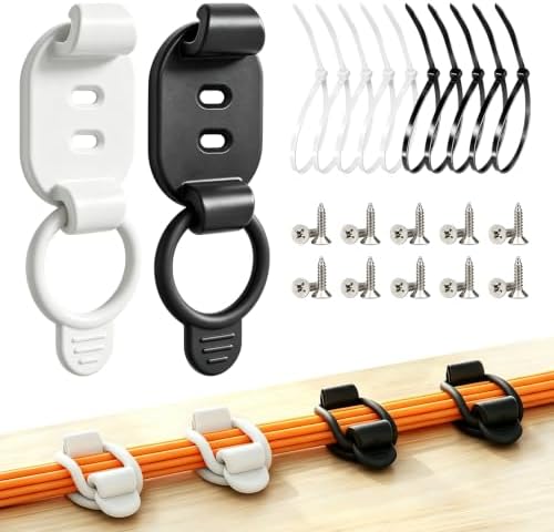 10 Sets Adjustable Cable Management Clips, Self Adhesive Cord Organizer with Elastic Loop, Reusable Cable Holder for Des
