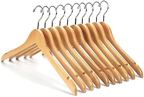 Nature Smile Solid Gugertree Wood Shirt and Dress Hangers with Notches with Anti-Rust Chrome Hook Pack of 10 (Natural)