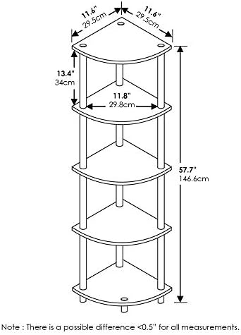 Furinno TURN-N-TUBE Corner Shelf, 5-Tier Corner Bookshelf, Open Storage Shelves, for Organization and Storage, Living Ro