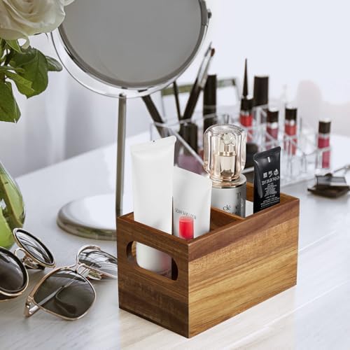 DRASTAR Remote Control Holder, Wood TV Remote Holder, Remote Storage Caddy, Remote Control Organizer (Acacia, 2 Slots)