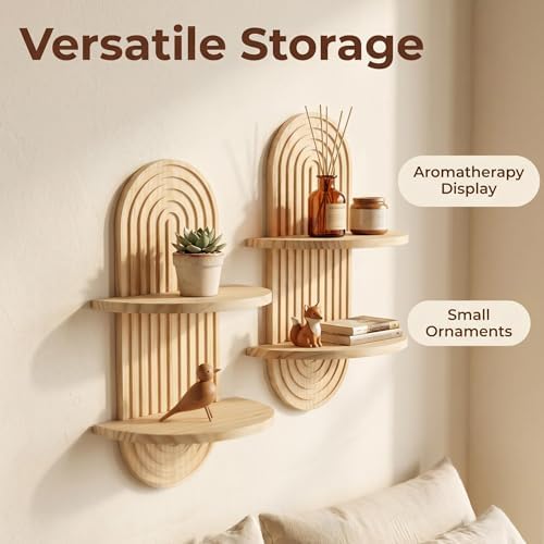 LIYAOLI Boho Plant Wall Shelf Set of 2, Floating Shelves for Bedroom Decor