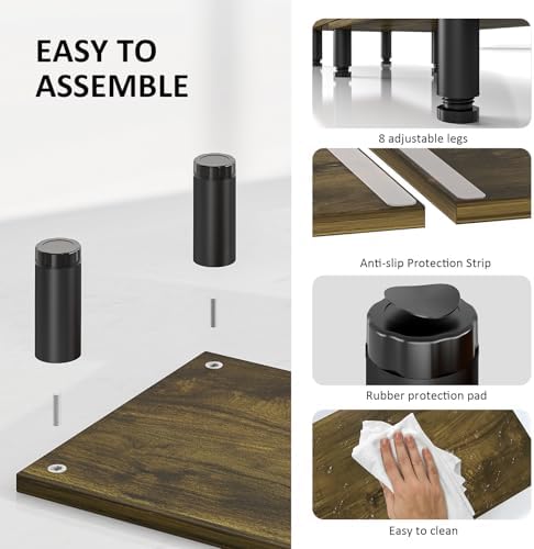AX WABER Dual Monitor Stand Riser, Monitor Stand with Adjustable Length and Angle, Wood Monitor Stand for Desk, Monitor 