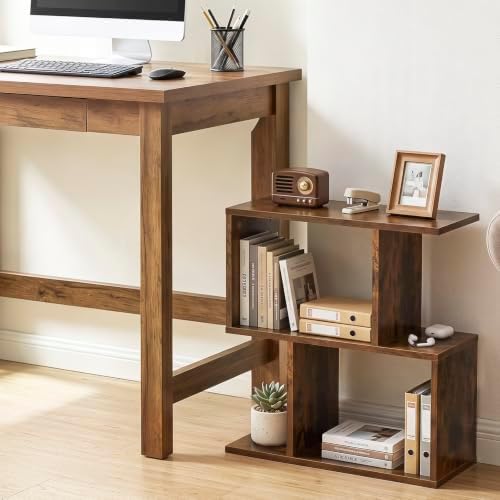 Tangkula 3 Tier Geometric Bookshelf, S Shaped Open Bookcase (Coffee, 2)