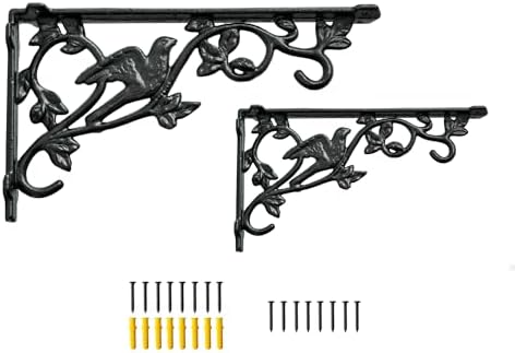 12 Inch Decorative Bird Shelf Brackets,2 Pack Cast Iron Shelf Supply,12''*6.5'' Antique Black Corbel,Screws Anchor Inclu