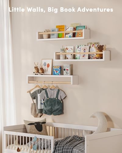 G&W Gruwald Nursery Book Shelves, Set of 3, Wall Bookshelf, Book Shelf for Kids Rooms, Wall Book Shelves for Bedroom Kids, Floating Shelf, Nursery Decor (White, 23 Inches)