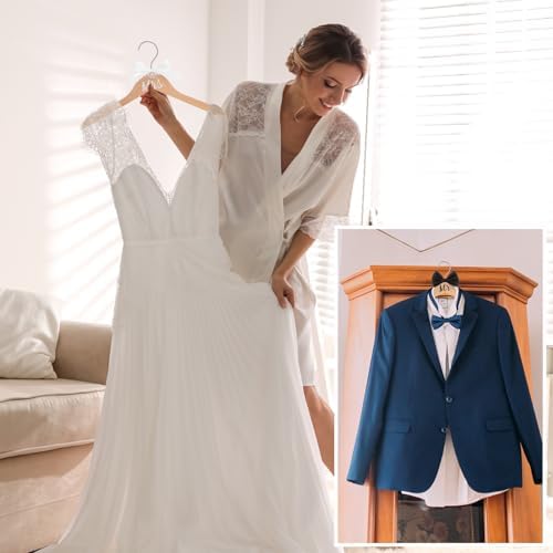 Beeveer 2 Pcs Bride Groom Wooden Hangers Bow Tie Wedding Gift,Mr.&Mrs