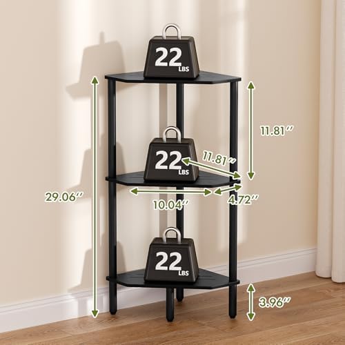 Black Corner Bathroom Shelf, 3 Tier Bamboo Kitchen Corner Shelves, Display Shelf, Shower Corner Caddy, Indoor Plant Stan