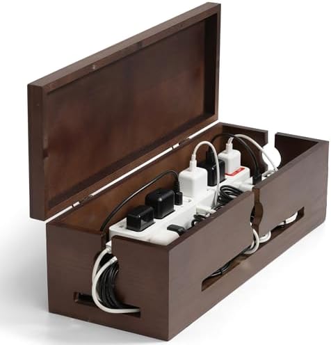 Wooden Cable Management Box – Modern Wire Organizer Box & Power Strip Cover for Home or Office | Large Cable Hider for W