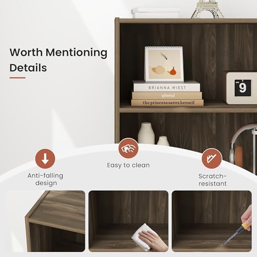 3 Tier Wood Modern Bookshelf, Wooden Book Shelf with Three Display Shelves, Open Shelf Bookcase for Bedroom, Living Room