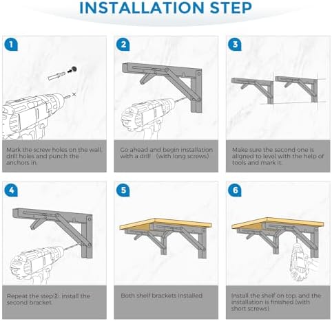 Matte Black Folding Shelf Brackets, 22 Inch, 6 Pack