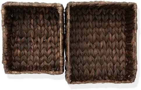 Casafield Set of 2 Water Hyacinth Pantry Baskets with Handles - Espresso, Woven Storage Bin Organizers for Kitchen Shelv