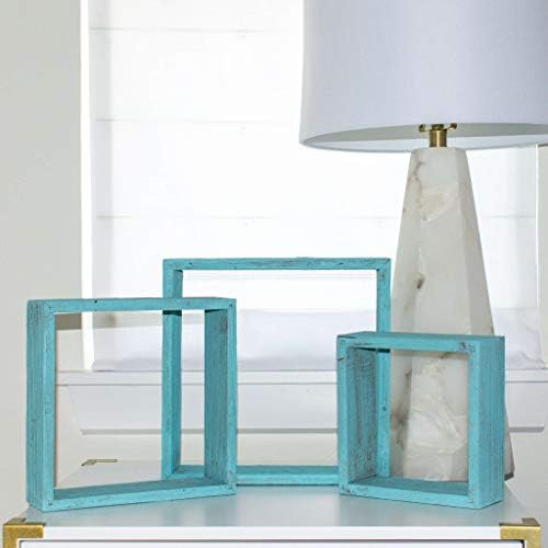 BARNWOODUSA Robins Egg Blue Rustic Shelves, Square Floating Wood Shadowbox,