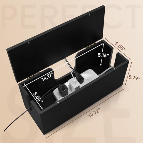Large Cable Management Box - Wood Cable Organizer Box and Power Strip Box for Electrical Cord Management - Hide Desk Cor