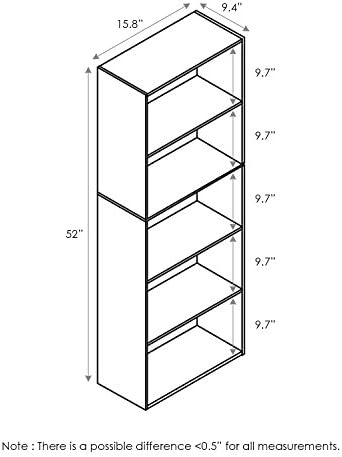 5-Cube Bookshelf, Bookcase, Book Shelf, Cube Storage Organizer with Open Shelf, 9.4 x 15.8 x 52, for Home Office, Living