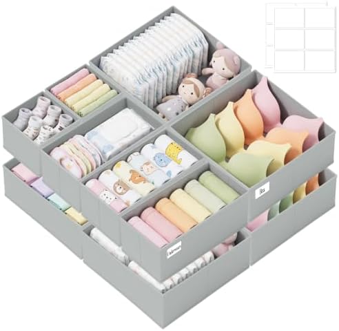 Drawer Organizer Storage for Clothes, Socks, 10 Pack, Grey